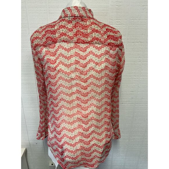 The Kooples Sheer Red & White Floral Print Silk Button-Up Shirt Size S - Picture 2 of 5